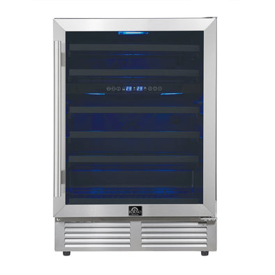 FORNO Bacchino 24" 51 Bottle 2 Zone Wine Cooler with LED Lighting and Triple Glass Door in Stainless Steel, FWCDR6634-24S